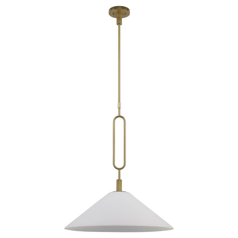 Luminaire suspendu moderne 1 lumière avec verre opale Cartley, Or antique, H 9,5 po x l 22 po