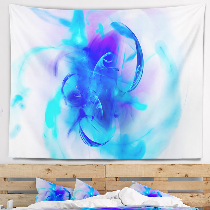 Tapisserie d'art floral bleu fractal 3D, H 32 po x l 39 po
