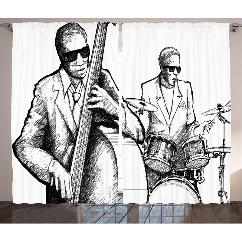 Jazz Music Semi-Sheer Rod Pocket Curtain Panels, 54" x 90"