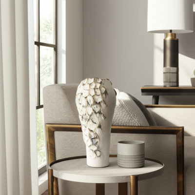 Asymmetrical Silhouette Ceramic Table Vase for Living Room Decor - Sculptural Tall Flower Vase for Living Room, Console, or Entryway Styling - Ivory & Tan