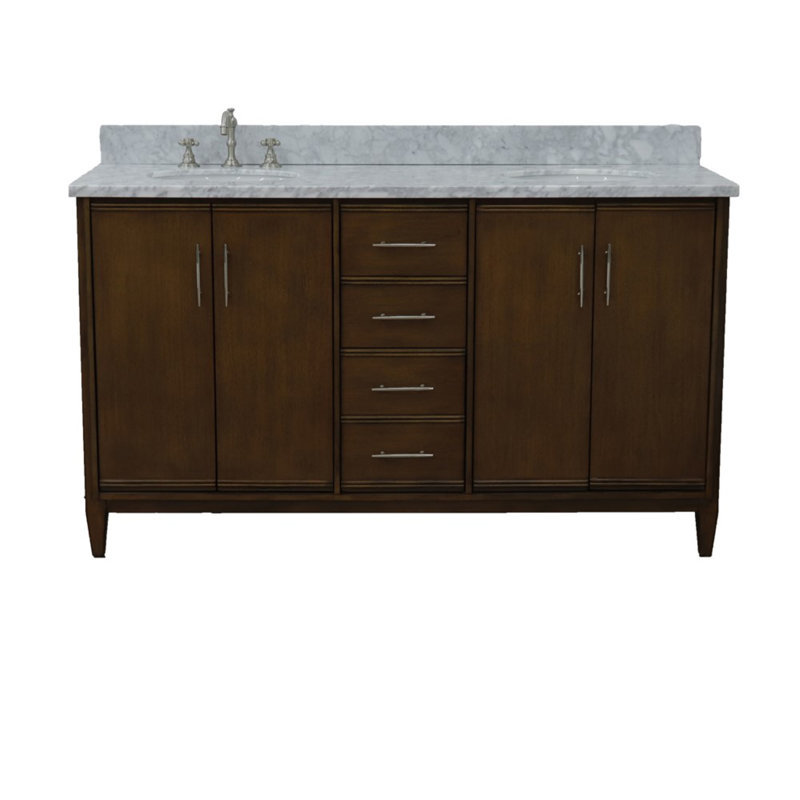 Ensemble de meuble-lavabo double 61 po Hartin, Marbre de Carrare blanc