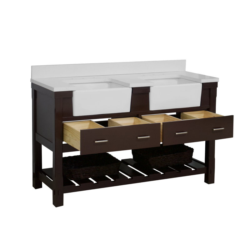 Ensemble de meuble-lavabo double 60 po Hitton, Chocolat, Quartz