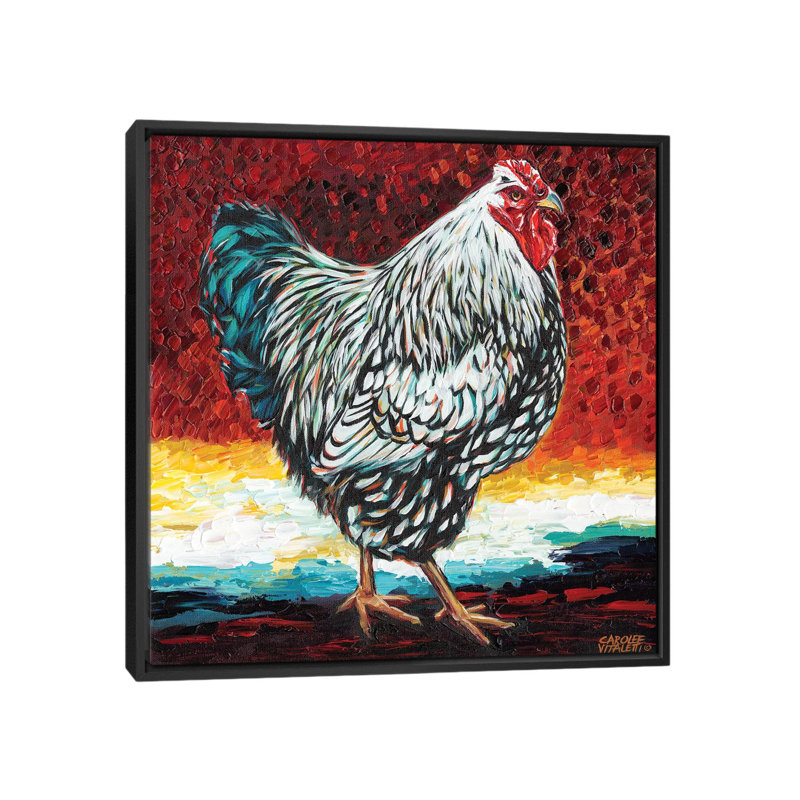 «Fancy Chicken I», impression sur toile tendue, H 18 po x l 18 po x P 1,5 po, Toile avec cadre noir, Pas de tapis