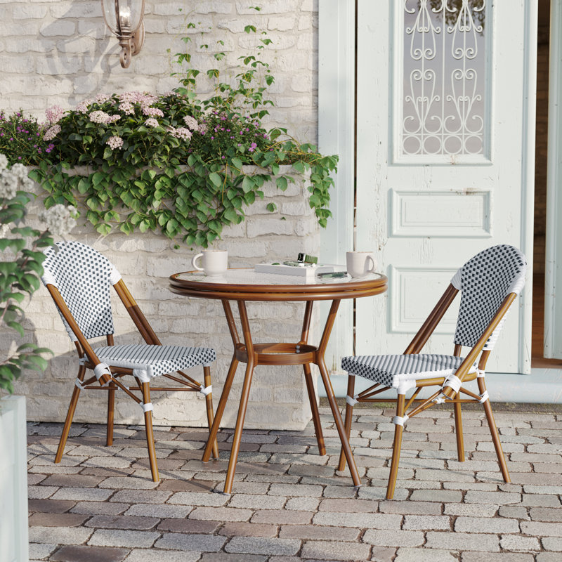 Ensemble bistro commercial avec table et deux chaises Rylan, Brun et bleu