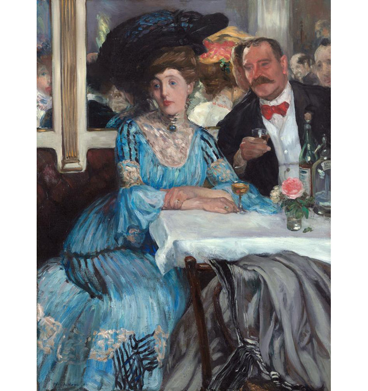 «At Mouquin's» par William James Glackens - Art mural sur toile tendue avec châssis, H 24 po x l 17 po