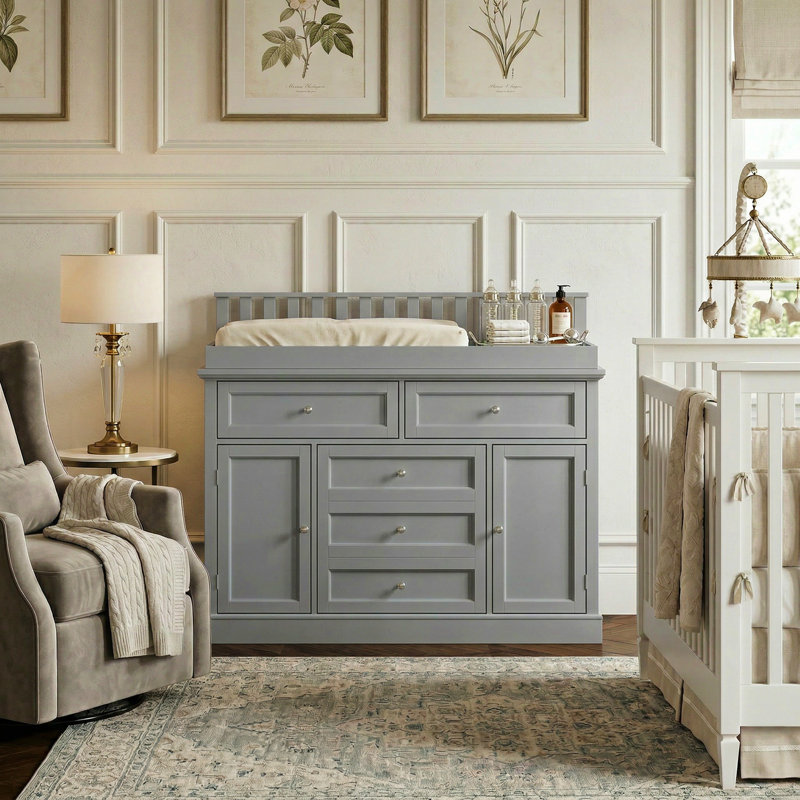Commode à langer moderne avec rangement solide, Gris