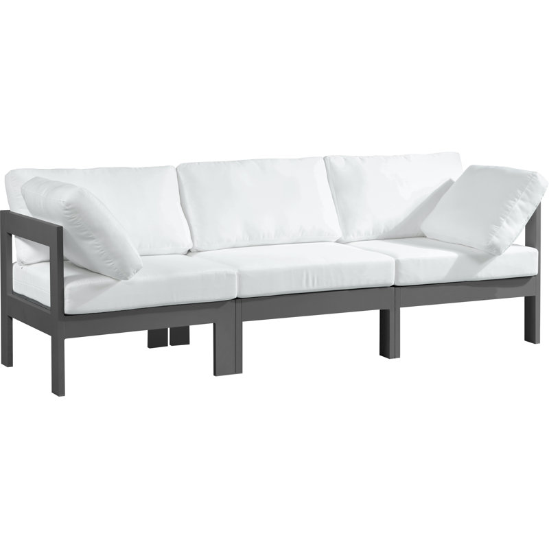 Canapé d'extérieur avec coussins de 90 po de largeur Kylis, Gris foncé, Blanc