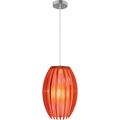 Eddythe 1-Light Indoor Brushed Nickel Hanging Mini Pendant with White Cased Glass Cylinder (Inner Shade) and Red Acrylic Flower Bud (Outer Shade)