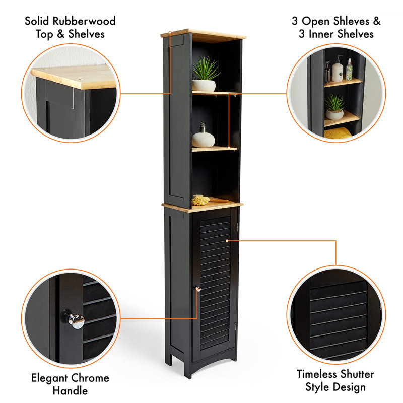 Canterbury Black Freestanding Tall Bathroom Cabinet, Black/Oak
