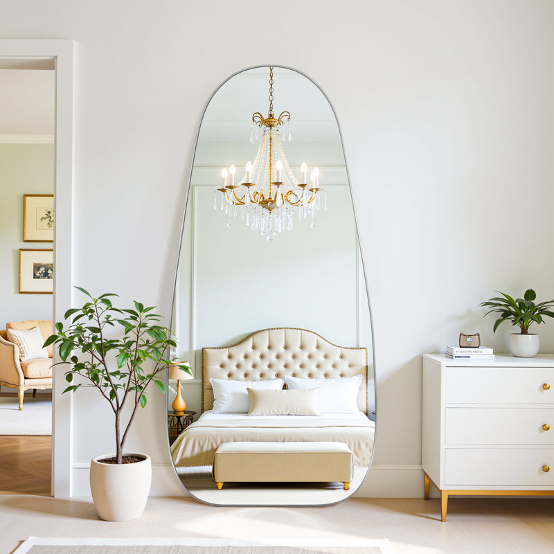 Large Framed Waterdrop Floor Mirror, Silver, 68" x 26"