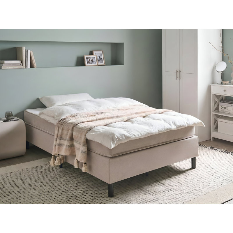 Upholstered Fabric Bed with Mattress, 120 x 200 cm, Beige