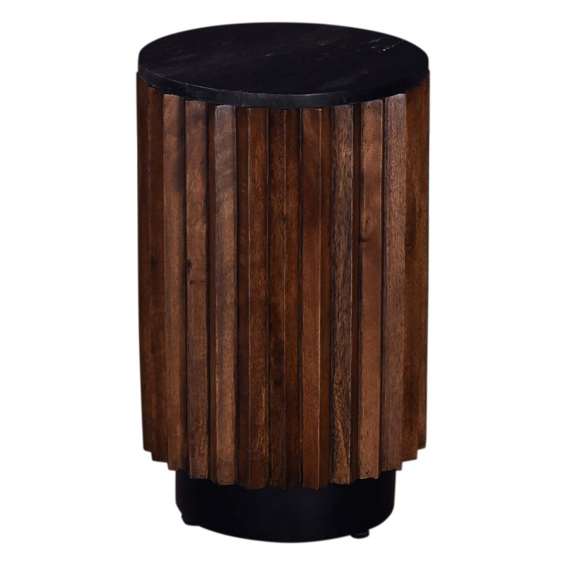 12 po Table de bout ronde avec plateau moderne, table d'appoint de salon, noir / brun
