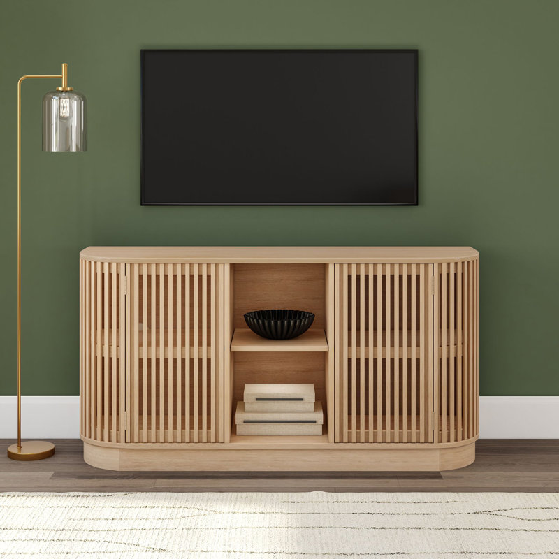 Contour 59" Curved Sideboard/TV Stand with Slat Doors and Open Shelf, Blonde