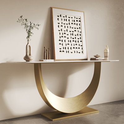 62.99" White Gold Free Form Sintered Stone Console Table