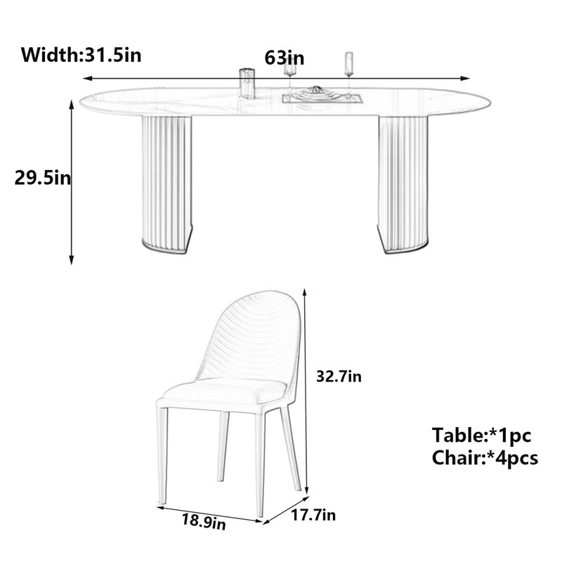 Table de salle à manger ovale moderne, style crème luxueux, H 29,5 po x L 63 po x l 31,5 po