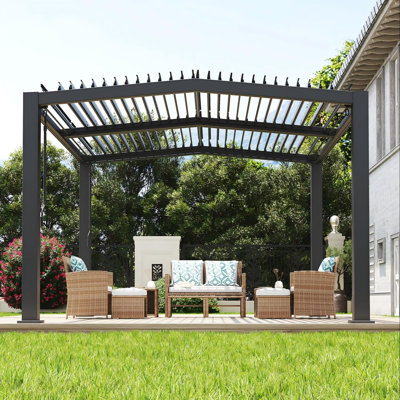Pergola réglable en aluminium à persiennes - Pavillon de jardin moderne à toit rigide avec structure renforcée, drainage intégré, structure d'ombrage résistante aux intempéries pour terrasse extérieure, cour arrière