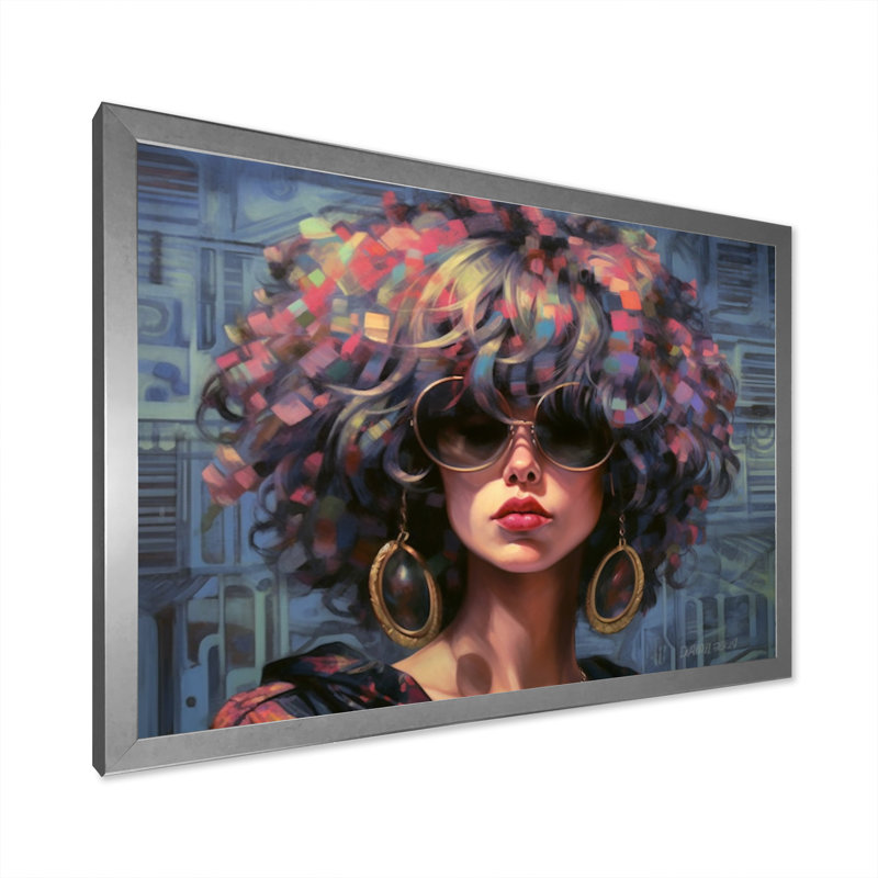 «Retro Cool Discopunk Queen I» sur toile, Cadre simple argenté, H 30 po x l 40 po x P 1,5 po