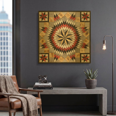 'Rural Barn Quilt A1' By Jean Plout Gold Metal Wall Art, 36" x 36"