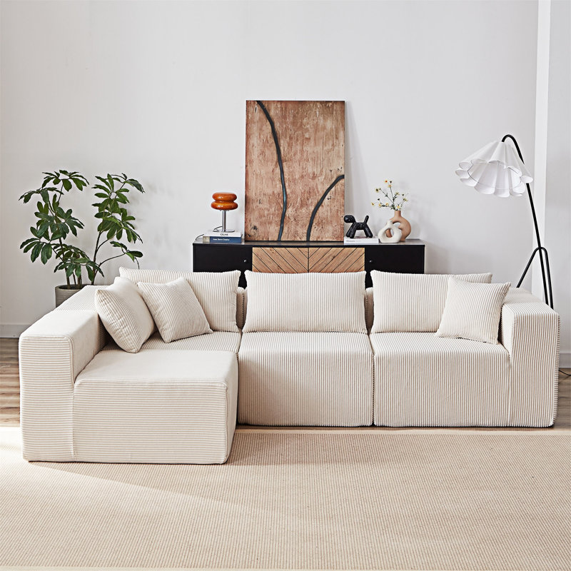 Modular Upholstered L Shaped Sectional Sofa, Beige
