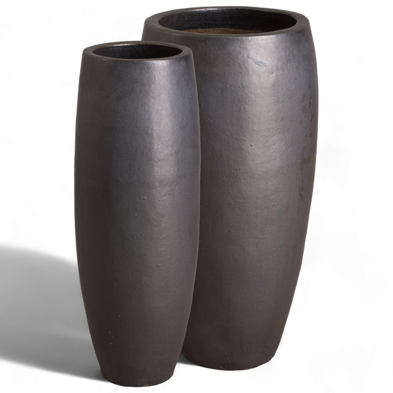 Vase de table intérieur / extérieur en céramique, H 37 po x l 13 po x P 13 po, Noir mat