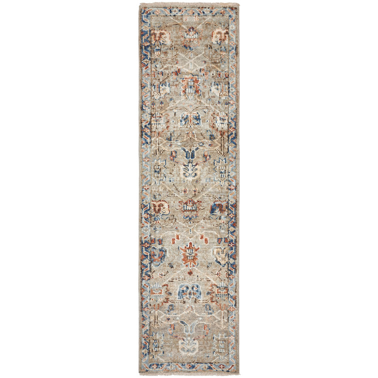 Madison Couture Rugs Oasis Hand-Knotted Tan/Blue Wool Area Rug