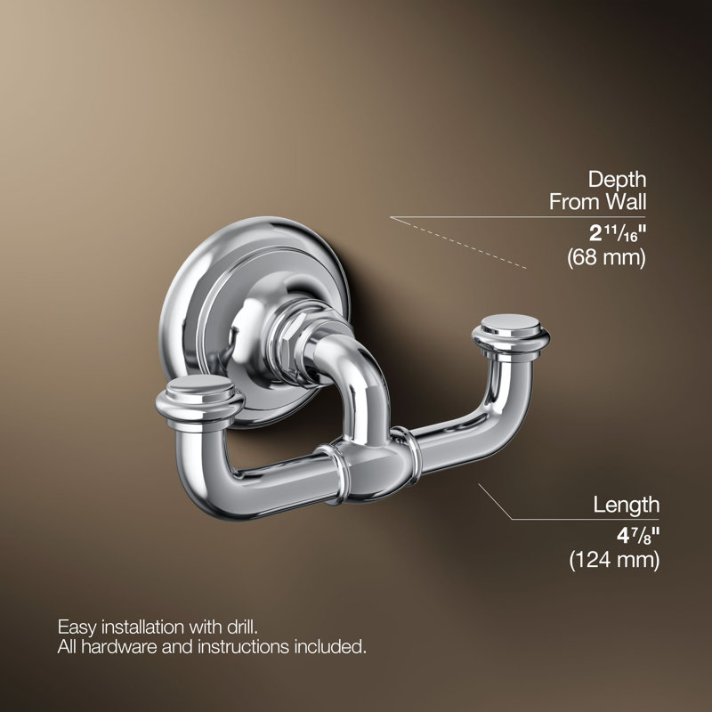 Artifacts® Double Wall Mounted Robe Hook, Polished Chrome
