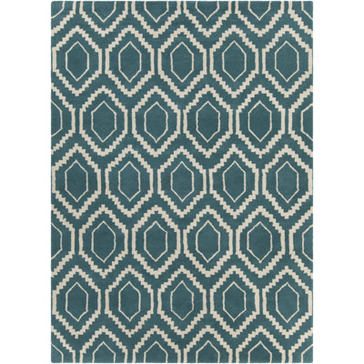 Tapis bleu sarcelle en laine tissé à la main Acworth Authentic