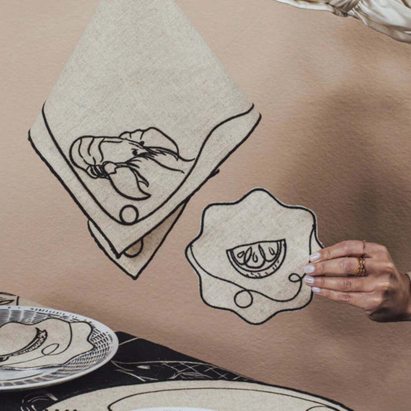 Line Drawing Embroidered Linen Coasters