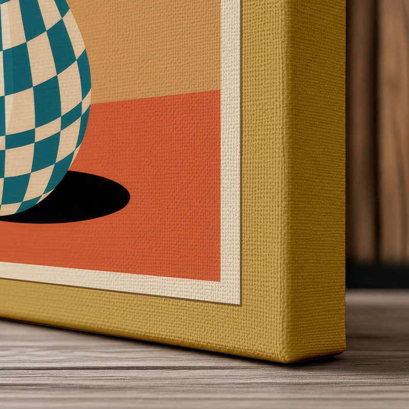 Teal Vase Daisies Retro 1 Piece Wrapped Canvas Wall Art, 30x20 - 76.2 x 50.8 cm, Ochre Border