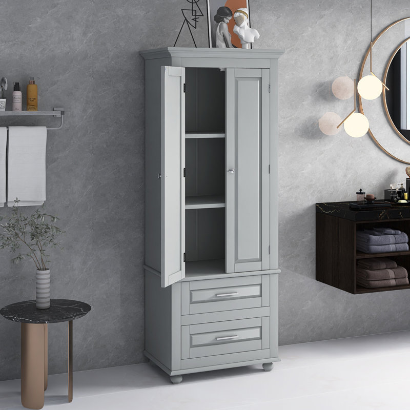 Grande armoire de rangement avec deux tiroirs pour la salle de bain, le bureau et le salon, Gris