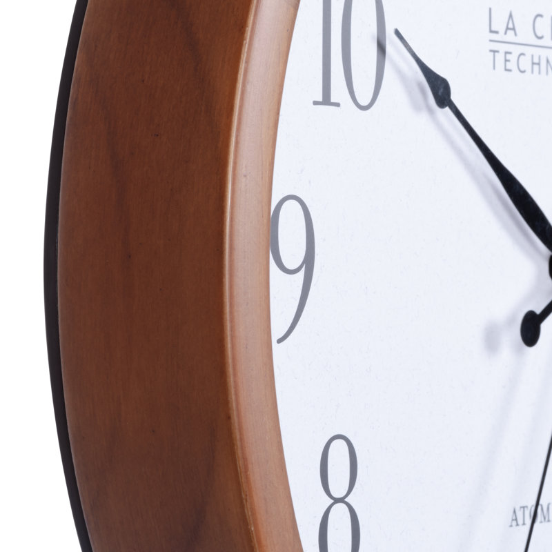 12.8" Walnut Atomic Analog Wall Clock with Glass Lens