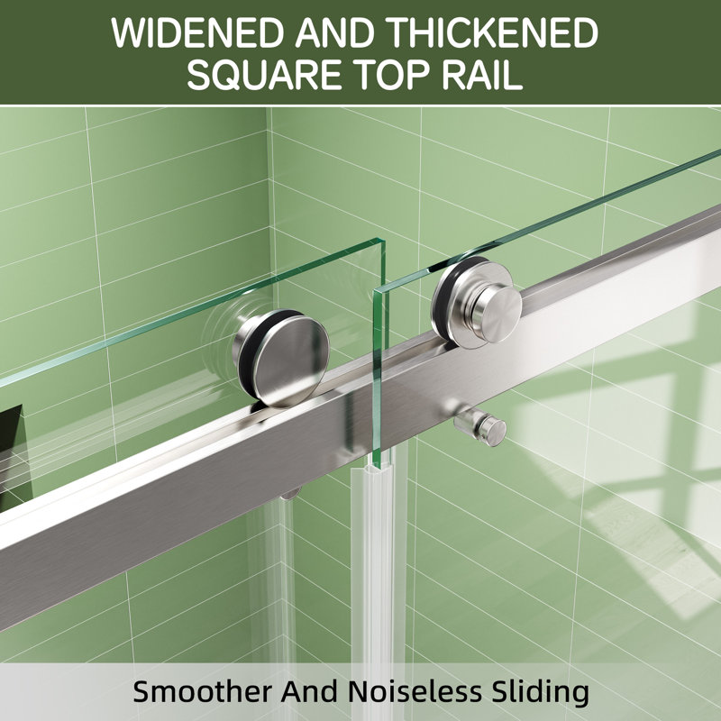 Porte de douche coulissante double sans cadre de 55 à 59 po x H 72 po avec verre trempé transparent de 8 mm, Nickel brossé