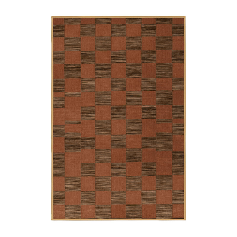 Tapis brun à carreaux lavable à la machine, Rectangle 7 pi x 9 pi