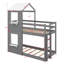 Charmant lit superposé simple au-dessus de simple en bois avec toit-95936778