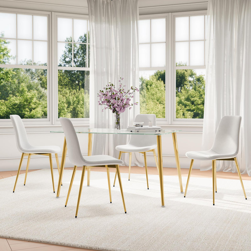 Ensemble de salle à manger à quatre pieds avec plateau en verre, H 29,5 po x L 31,5 po x l 51,2 po, Blanc / Doré