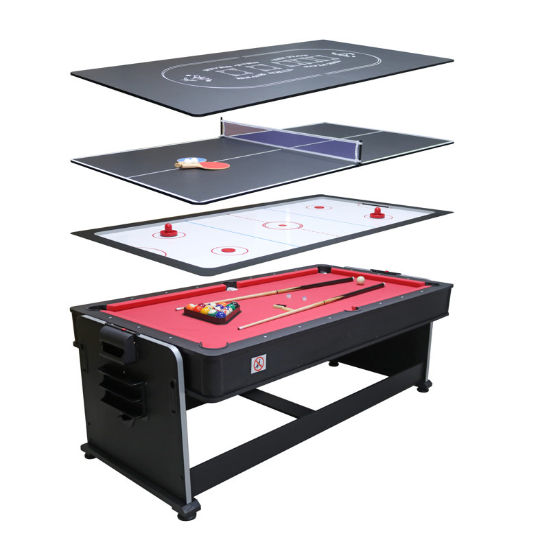 Lazy Dog 7' 4-in-1 Revolving Game Table, Black/Red