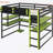 Full Size Wood Loft Bed With Desk,Side Storage Rack,Multi-Storage Shelves And RGB Light,Green-315414057-315414058