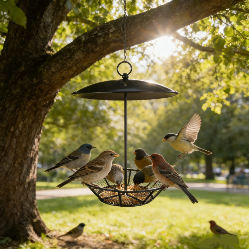 Mangeoire à oiseaux suspendue en fer forgé à l'épreuve des écureuils pour les jardins extérieurs, noir