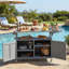 Îlot de cuisine pliable pour l'extérieur avec roulettes verrouillables, rangement et porte-serviettes pour la cuisson sur le patio, gris-1397328616