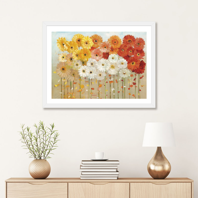 «Daisies Spring» par Danhui Nai - reproduction d'art, H 24 po x l 32 po x P 1 po, Papier encadré blanc