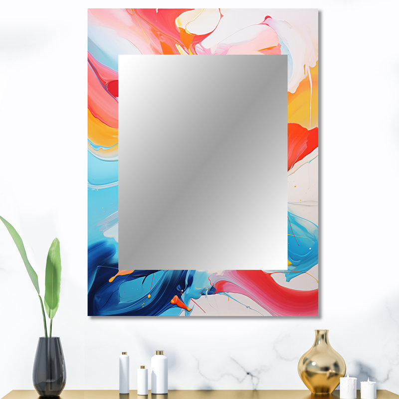 Bleu et rose tempête de peinture I - miroir à encre liquide, miroir mural décoratif rose, impression d'art en métal