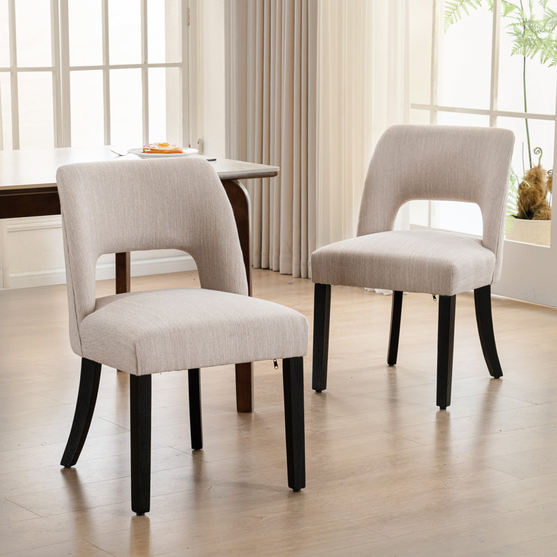 Nakenzie Linen Dining Chair With Solid Wood Legs (Set Of 2), Beige