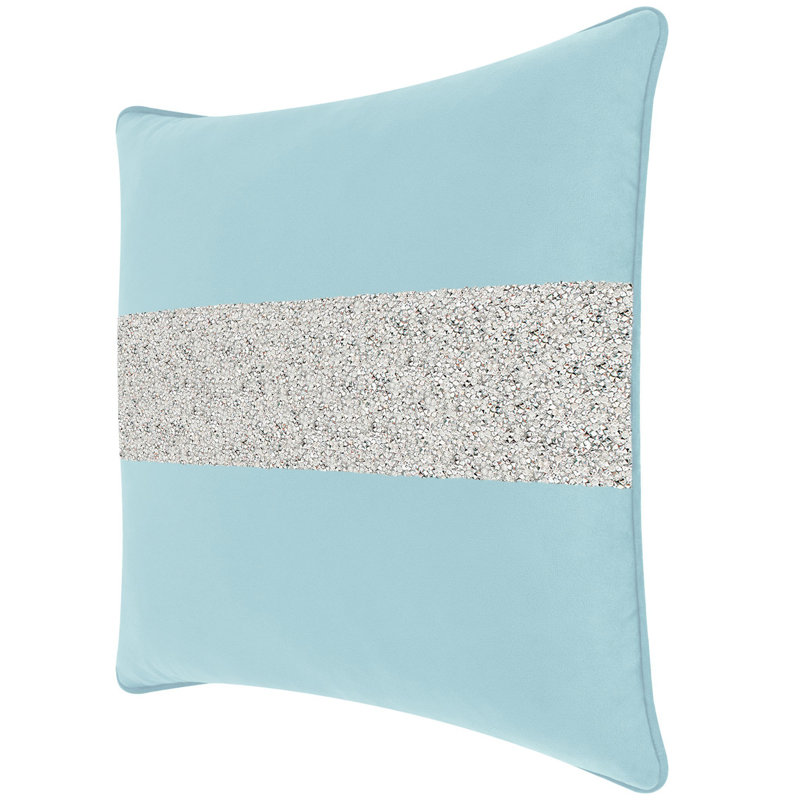 Coussin lumineux avec rayures strass - velours, Velours turquoise / argent, Carré 20 po