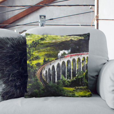 Steam Train in Scotland Abstract Cushion with Filling