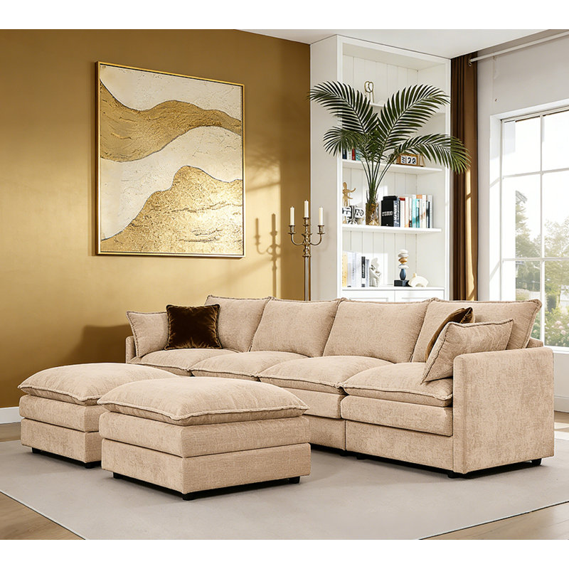 Modular Sectional Sofa U Shaped Couch Set, Coffee Chenille