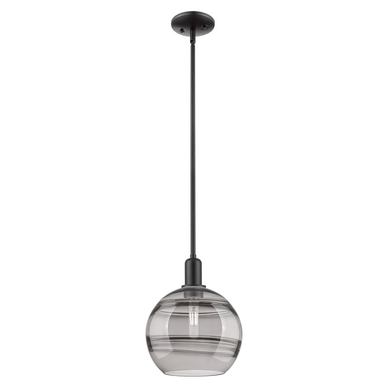 Arcadia - Amariyon - Mini-luminaire suspendu avec tige 10 po 1 lumière, H 12,25 po x l 10 po x P 10 po, Gris fumée clair