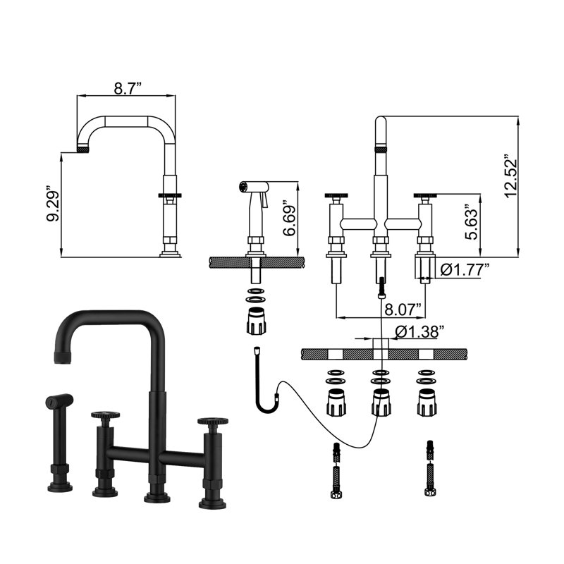 Selected Kitchen Faucet with Side Spray, Matte Black