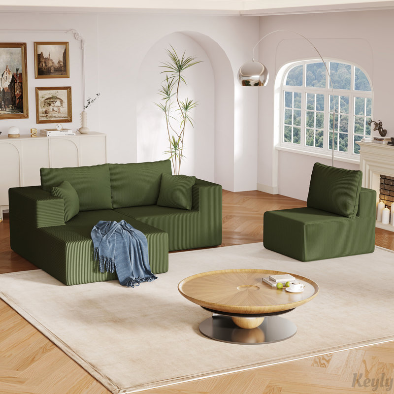 108.3" Sectional Foam Couch Sofa with Chaise Lounge, Green
