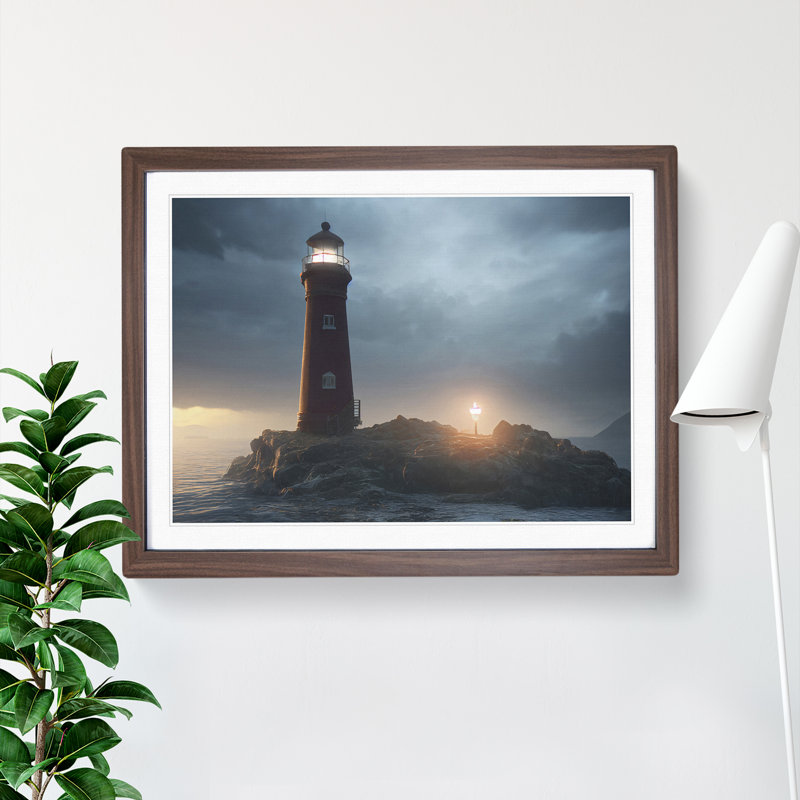 Showstopping Lighthouse - Single Picture Frame Print, 34cm H x 46cm W x 2cm D, Walnut
