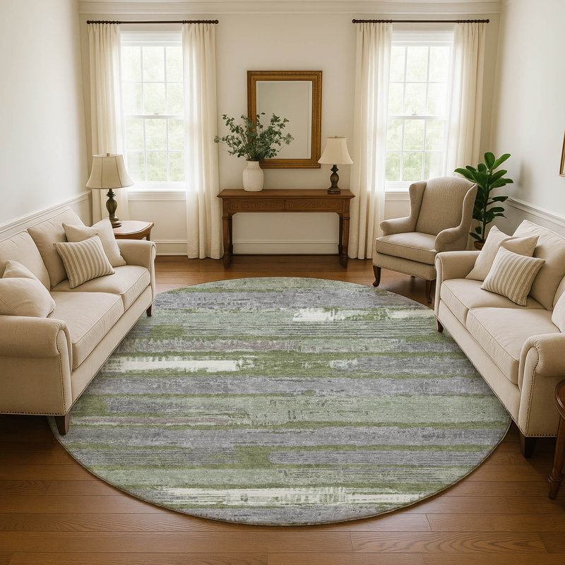 Premium Machine Washable Slesnick AMF1665 Stripes Rug, Round 8'